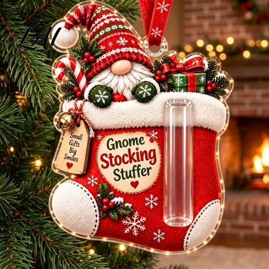 Holiday Cash Present Holder Gnome Christmas Pendant for Hanging Ornament Acrylic Tree Decoration Money Surprise Reveal Kids Adults Ornament