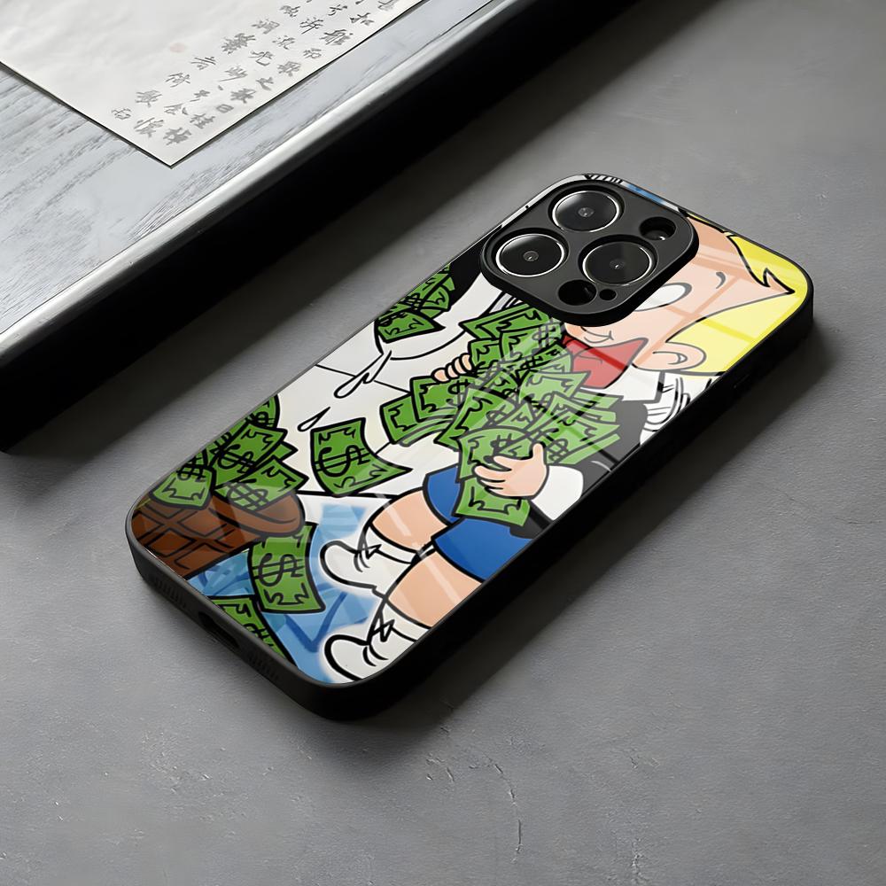 Мультяшный чехол-стекло Ричи Рич для iPhone 16 15 Подходит для 58-68 14 Pro Max 13 12 Mini 11 X XS XR 8 Plus Для Samsung S 2