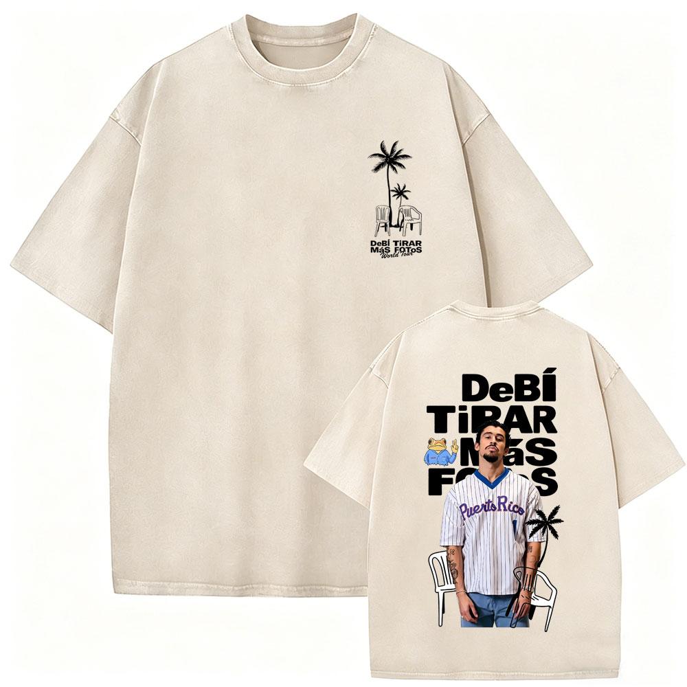 Рэпер Bad Bunny Винтажная стираная футболка DeBi TiRAR MaS FOToS DTMF Мерч Футболки Мужские Женские Мода Хип-Хоп Оверсайз Футболки