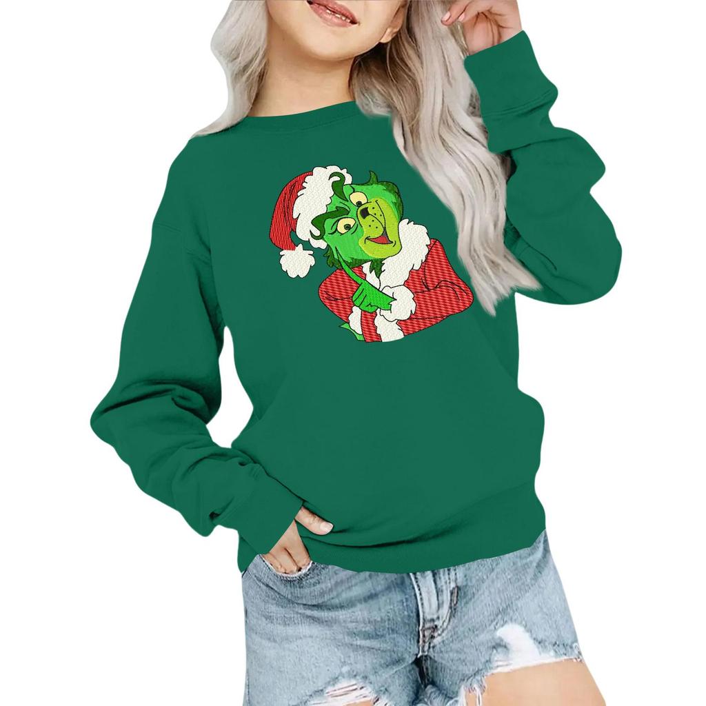 Kids' Fashion Loose-Fit Casual Long-Sleeve Christmas Print Oversized Crewneck Sweatshirt