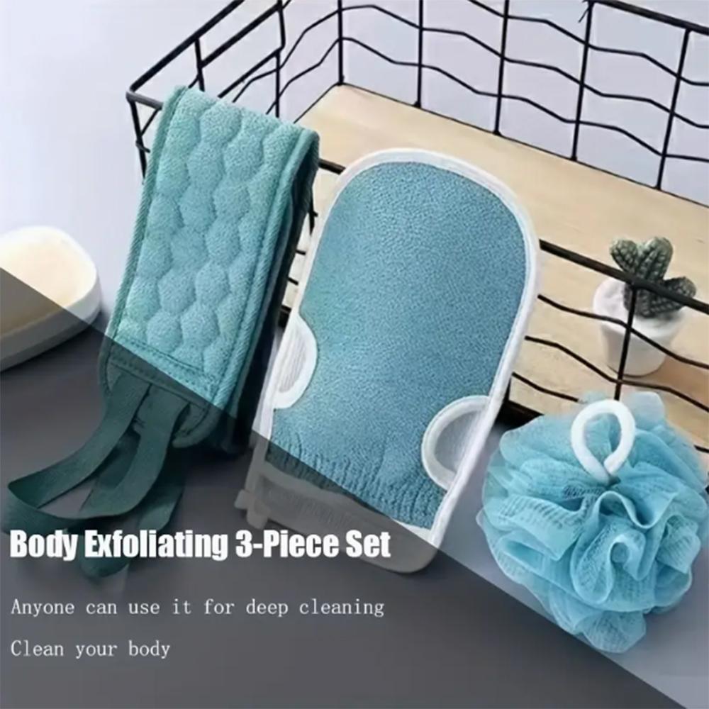 Ladies' 3-Piece Bath Towel Set for Strong Mud and Dust Scrubbing, Long Back Scrubber