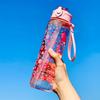 Creative Trendy 800ml Astronaut Space Cup Printed Plastic Water Bottle Pop-Up Lid Portable Strap Straw Bottle