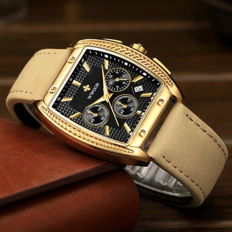 WWOOR Модные квадратные мужские часы с ремнем Кварцевый механизм Премиум водонепроницаемые мужские часы