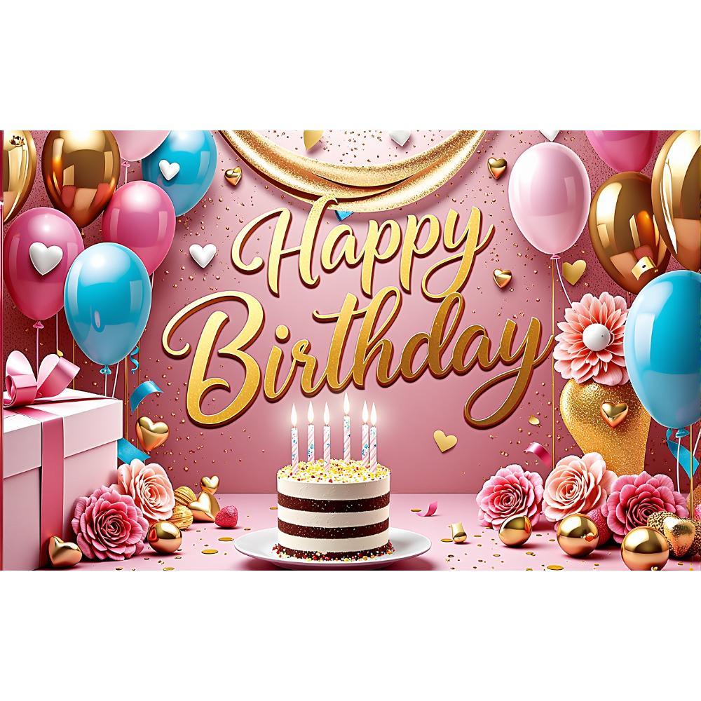 Баннер «С днем рождения» Украшение вечеринки по случаю дня рождения Фон Торт Воздушные шары Тема Флажки Украшения для юбилейной вечеринки