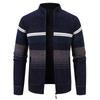 Men's Striped Knitted Cardigan Zip Up Stand Collar Sweater Jacket Long Sleeve Casual Outerwear for Autumn Winter