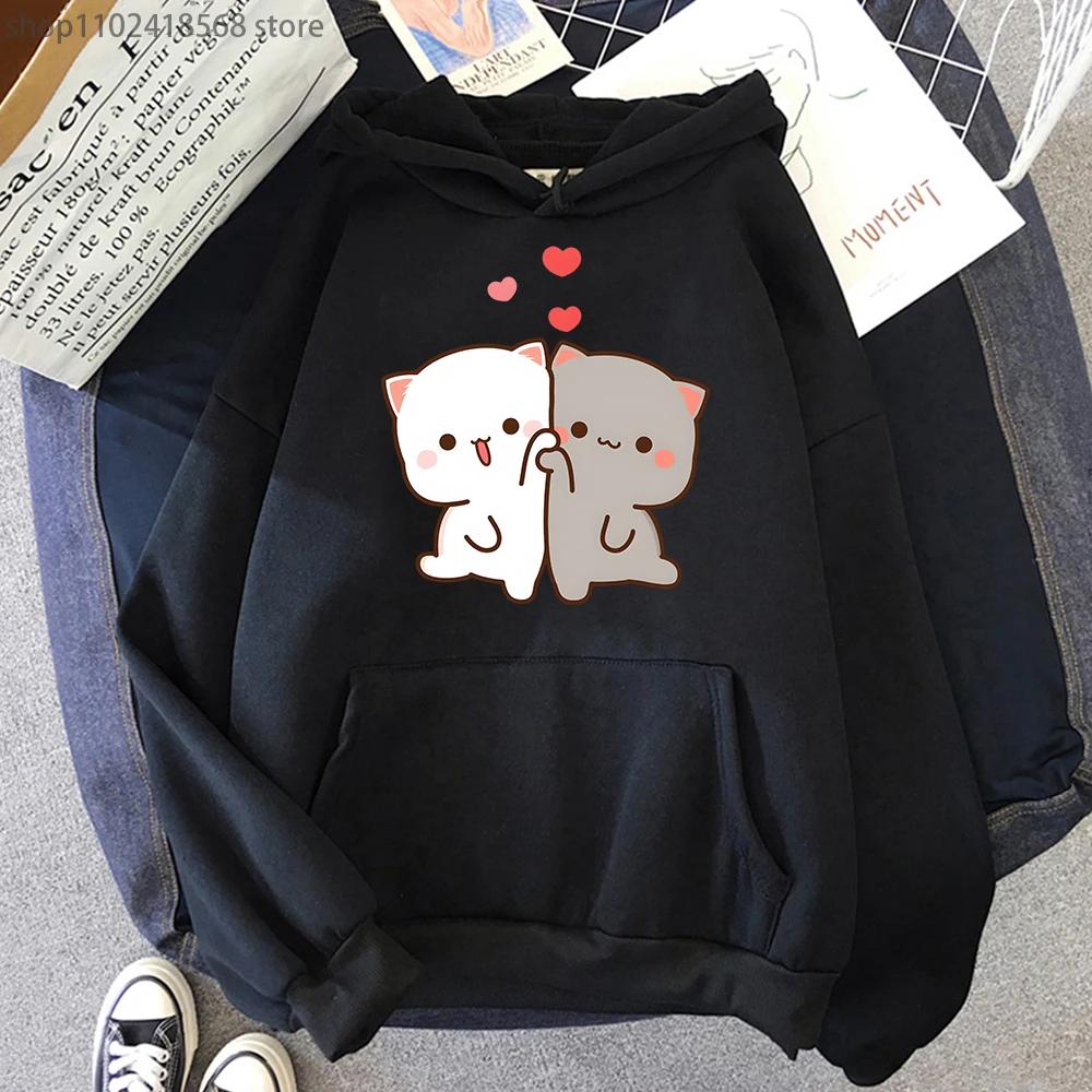 Mochi Peach и Goma Cute Cat Hoodies Foe Teen Girls Fashion Kawaii Sweatshirts Women Cartoon Tops Clothes