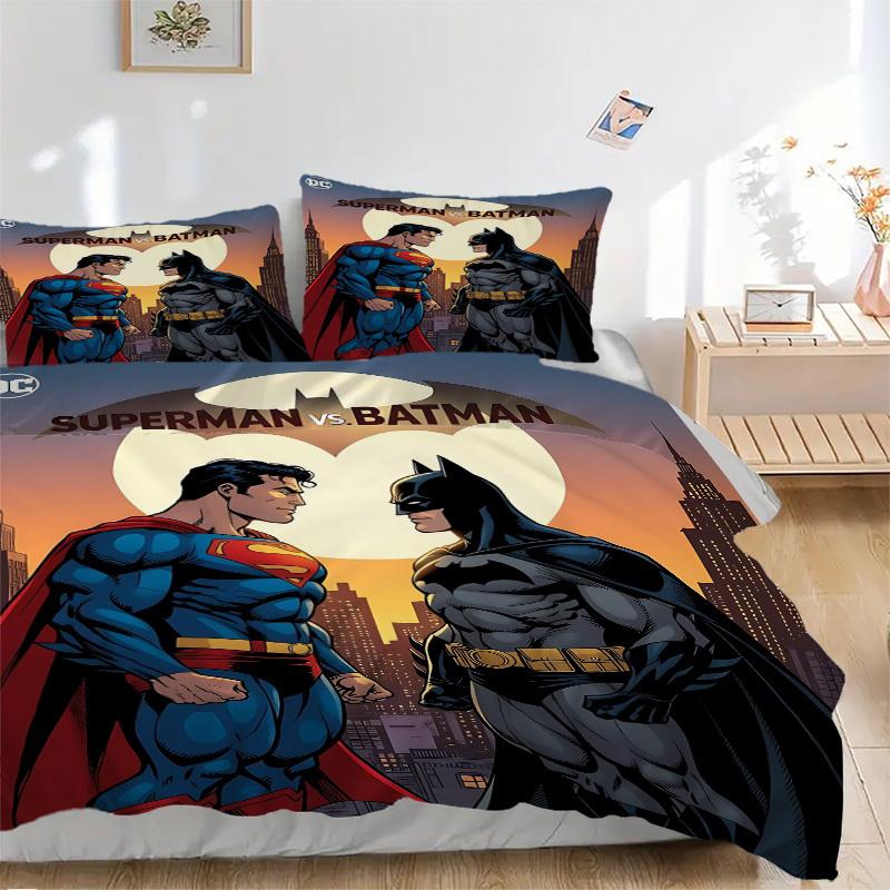 3pcs Superman, Batman Duvet Cover Set, 1 Duvet Cover + 2 Pillowcases (No Insert), Cozy Bedding, Bedroom Set, Easy Care, Durable yy251103085