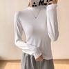Autumn and Winter New Style Plus Velvet White Small Stand-up Collar Bottoming Shirt for Women Thread Slim Slim Brushed Long-sleeved T-shirt Top