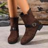 2025 Autumn/Winter Plus Size British Style Slip-On Chunky Heel Mid-Calf Boots for Women