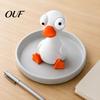 Desktop Ornaments 3D Printed Funny Cartoon Cat & Goose Figurine with Movable Eyes, Cute Animal Desk Decor, Stress Relief Gift for Home Office Healing