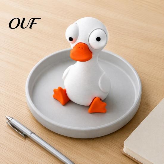 Desktop Ornaments 3D Printed Funny Cartoon Cat & Goose Figurine with Movable Eyes, Cute Animal Desk Decor, Stress Relief Gift for Home Office Healing