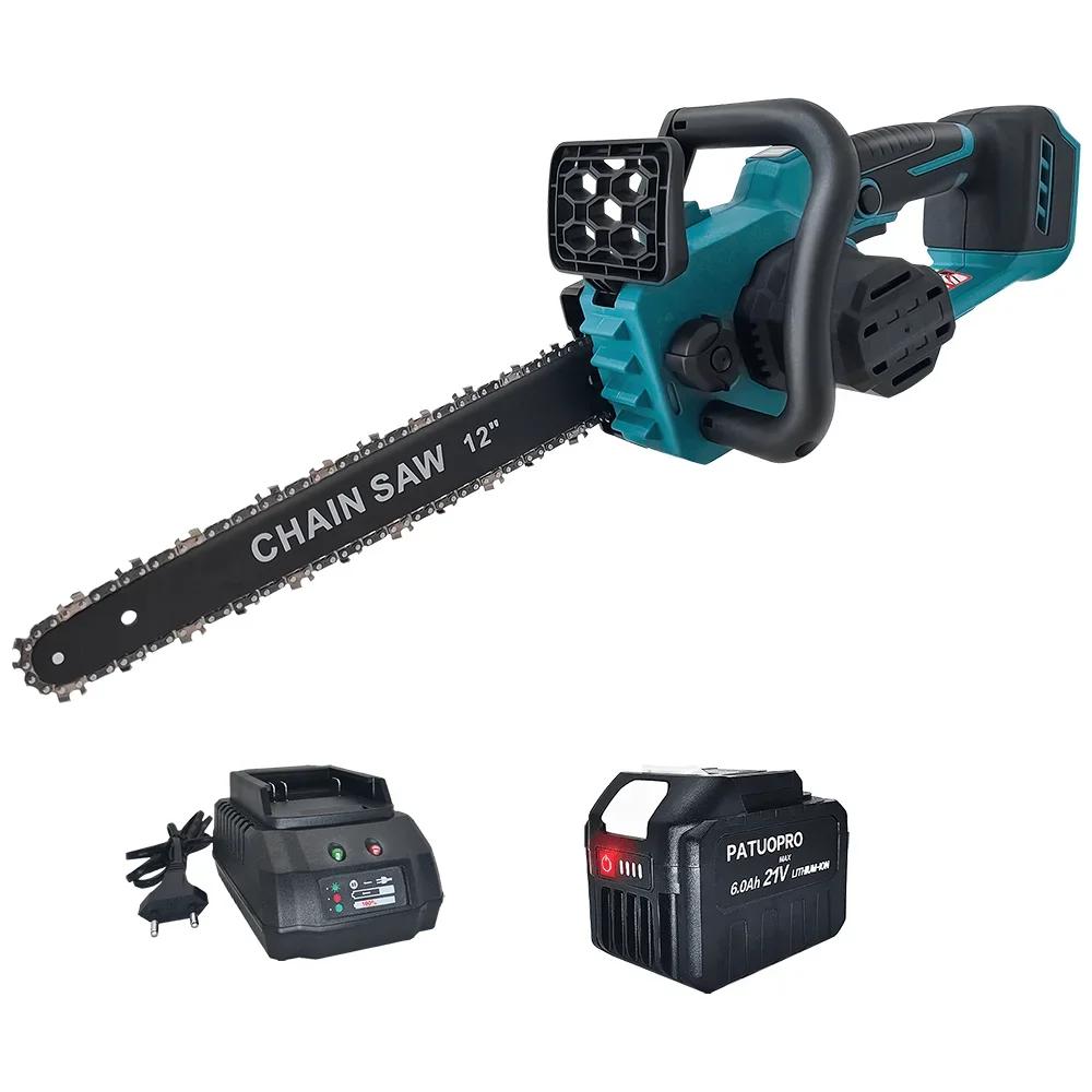 PATUOPRO 12inch Brushless Electric Chain Saw Cordless Chainsaw Woodworking Cutting Home Garden Power Tool For Makita 18V Battery