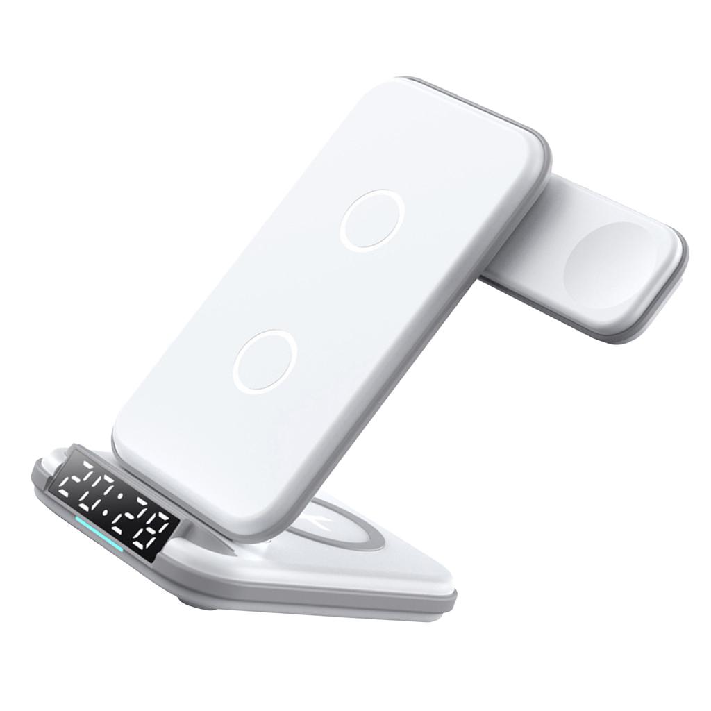 Многофункциональная зарядная станция 15 Вт Беспроводная зарядная подставка для нескольких устройств Магнитная зарядная док-станция с будильником