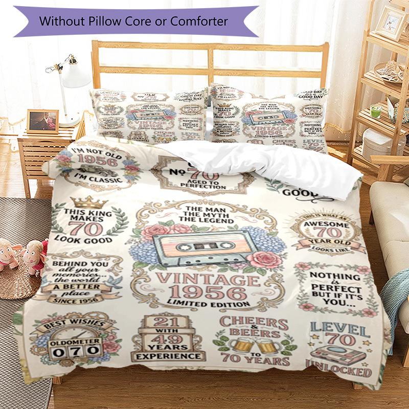 Vintage Celebration 3‑Piece Bedding Set,Soft Breathable Duvet Cover & 21 Pillowcases,Multi‑Purpose for Bedroom Dorm Guest Room,Great Festival Birthday
