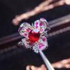 New Temperament Rose Red  Flower Shape Elegant Opening Rings For Women Zircon Wedding Engagement Party Fine Classic Jewelry Gift