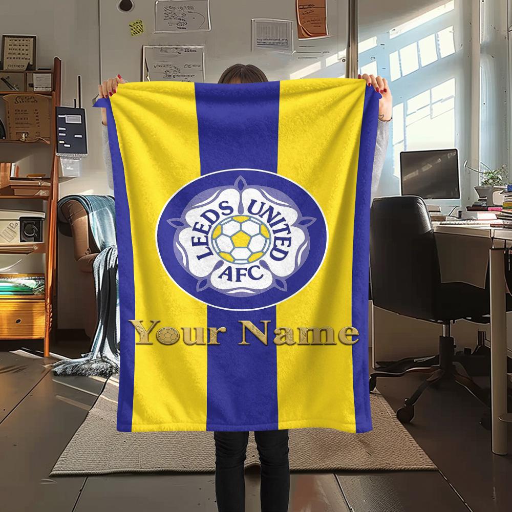 1PC Custom Name Leeds United Football Club Patterned Flannel Blanket For All Seasons for Home Decor Warmth and Comfort Gifts Holiday Present -HE145