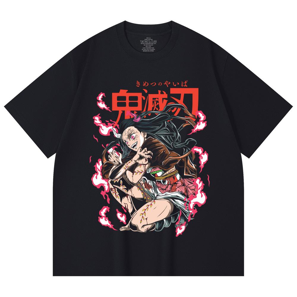 230 Gsm 100% Cotton Demon Slayer V71 Nezuko Demon Print Unisex Heavy Cotton T Shirt