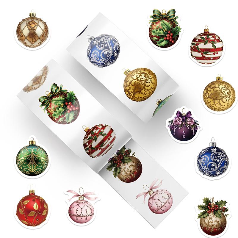 500PCS Christmas Stickers Roll Christmas Bell Round Stickers Christmas Ornament Roll Decals for Christmas Party Classroom Decor