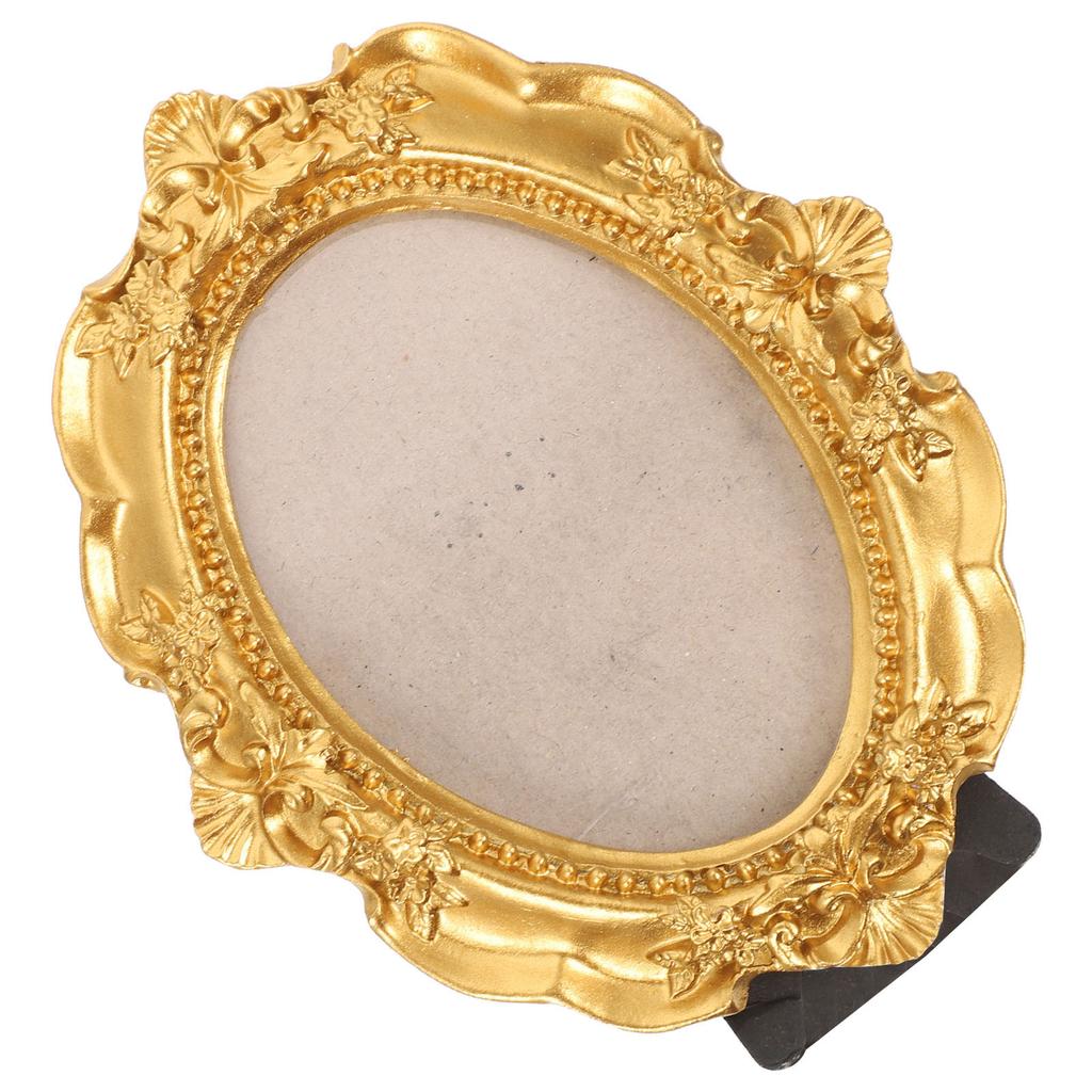Mini Photo Frame Golden Vintage Resin Picture Frame Small Photography Frame Prop Oval Carved Vertical Photo Frame
