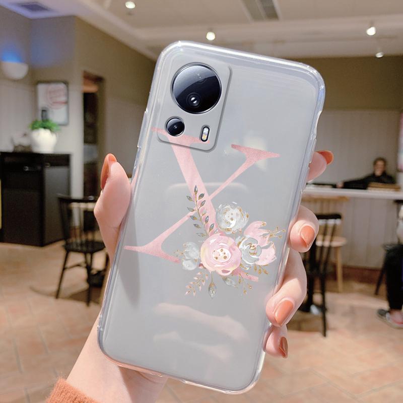 Розовые Цветы Инициал Чехол Для Xiaomi 13 Lite Чехол Буква A До Z Прозрачный Мягкий ТПУ Защитный Funda Для Xiaomi 13 Lite Coque