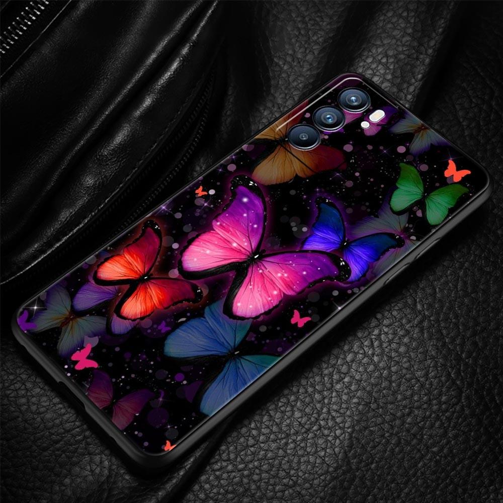 Butterfly Phone Case For Oppo Find X5 A54 A53 A52 A9 2020 A15 A95 A16 A76 A74 A12 Reno7 SE Reno6 Pro Plus 5G Soft Black Cover