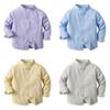 Spring Korean Style Boys' Shirt Solid Color Stand Collar Long Sleeve Single Breasted Versatile Cotton Cardigan Children's Clothing Shirt