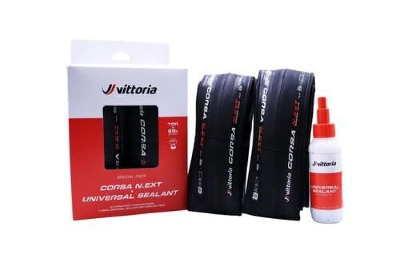 Vittoria CORSA TLR Двойная упаковка Две шины CORSA Tubeless Ready и одна бутылка Универсального герметика для бескамерных шин N.EXT (с герметиком) - Набор из 3 предметов