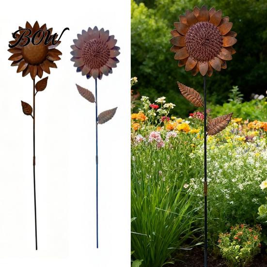 Rustic Metal Garden Stakes Sunflower Stake, Retro Rusty Flower Sculpture, Decorative Ornament for Outdoor Yard Patio Lawn Decoration Heavy