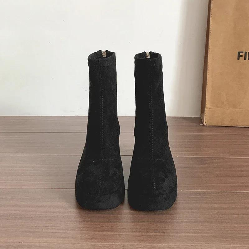 Designer Winter Women Modern Ankle Boots Short Plush Short Booties Ladies Platform Square High Heels Shoes