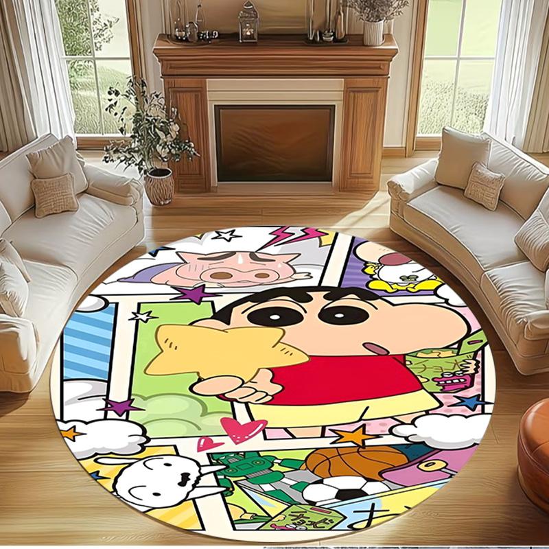 Crayon Shin Print Round Rug, Washable Floor Carpet, For Entryway Dorm Laundry Room Office Study, Home Decor Birthday Christmas Gift