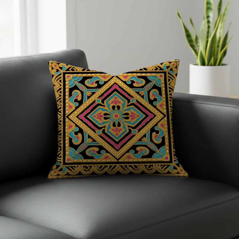 Z-Zhuang Brocade Pattern Cushion Cover Natural Linen Pillowcase Set, All-In-One Decor For Sofa, Bedroom & Chair