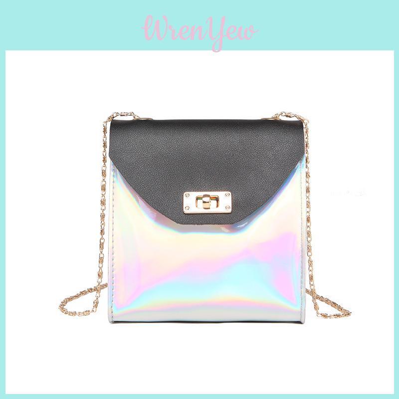 Stylish Women Pvc Mini Chain Bag Laser Clear Tote For Leisure And Party