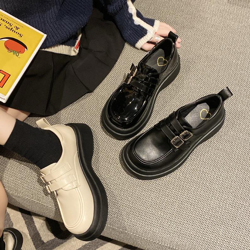 Мода Новая мода японская милая кожаная обувь женская весна осень толстая подошва ленивые мокасины тренд кавайные туфли лолита туфли теннис