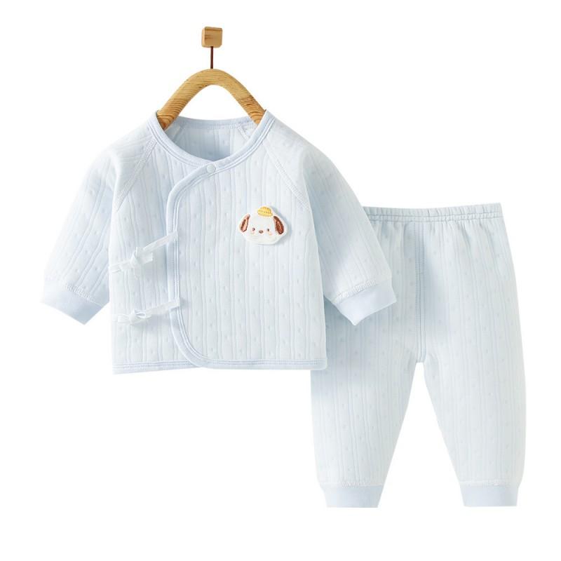 Baby Cotton Thermal Pajama Set A-Grade Safe Long Sleeve With Tie Neck Newborns 0-12 Months