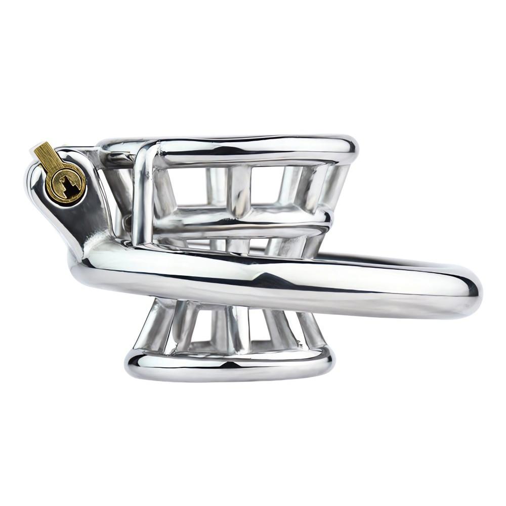 FRRK Negative Chastity Basket Metal Cage Stainless Steel Cuckold Lockdown Penis Chastity Device Sleeve Circle Ring Lock Cock Toy