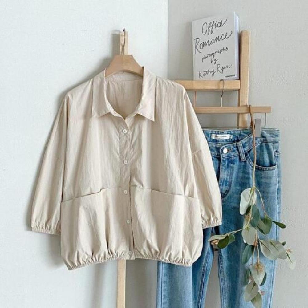 New Arrivals Open Run Women Loose Fit Adjustable Collar Pocket Shirt