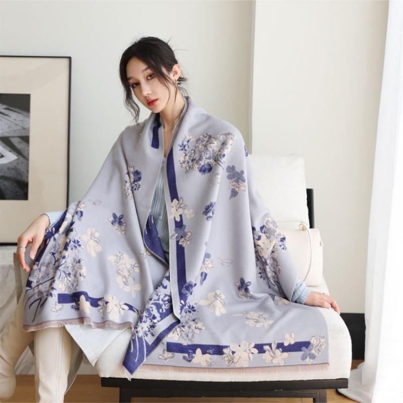 Elegant Imitation Cashmere Scarf Women's Autumn and Winter New Geranium Jacquard Shawl Versatile Thickened Warm Scarf