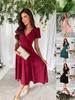 2024 Women's Solid Color V-Neck Waist-Hugging Puff Sleeve Dress