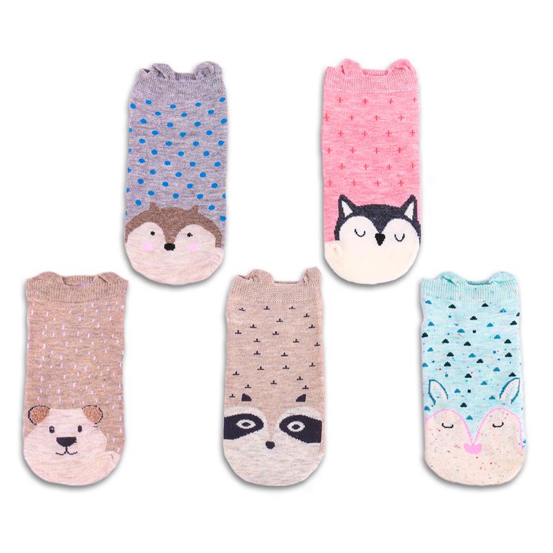 5 пар женских носков до щиколотки, забавные, милые, с мультяшными животными, плюшевые носки-лодочки, художественные носки, короткие носки Meias