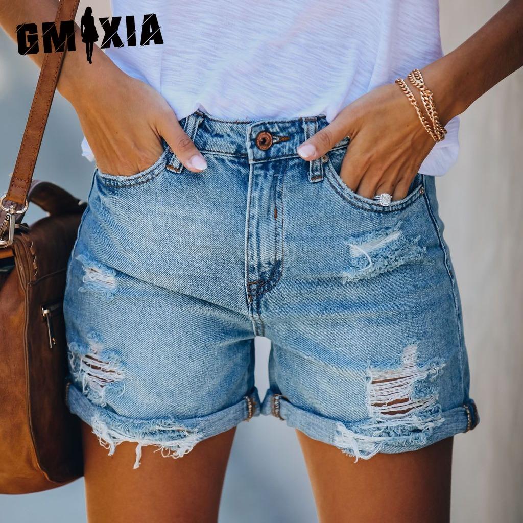 GMXIA Уличные рваные прямые женские джинсовые шорты женские