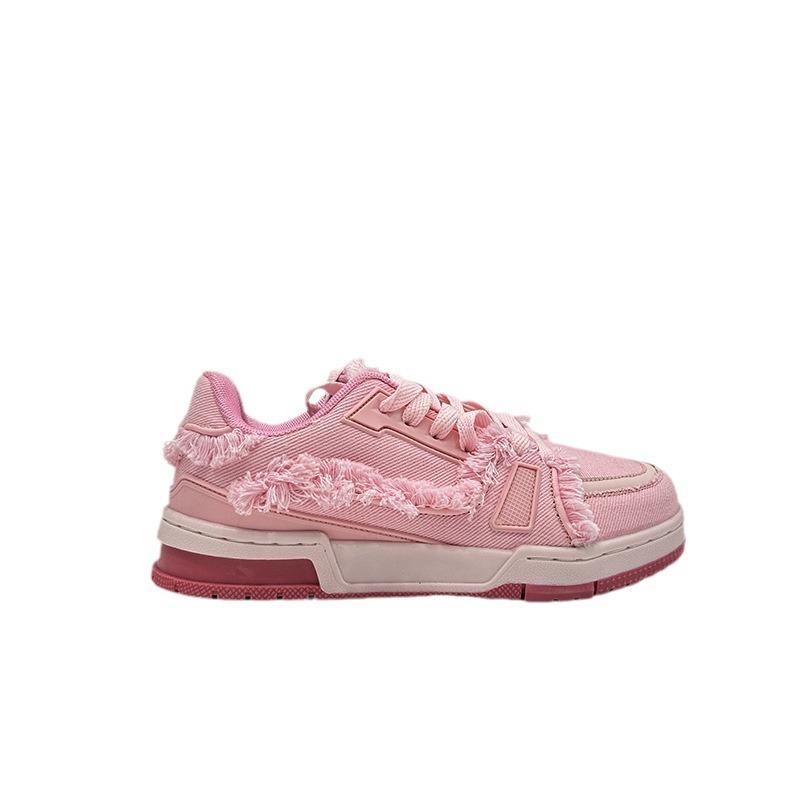 Мода 2024 новая весна и осень розовый джинсовый бахрома ретро туфли-лоферы для женщин пар нишевые спортивные повседневные туфли для мужчин