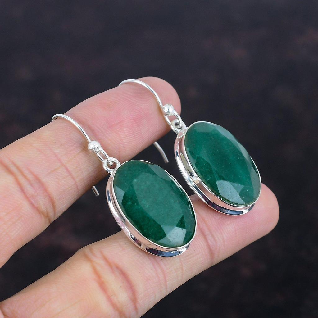Серьги с ограненным замбийским изумрудом, серьги из стерлингового серебра 925 пробы, серьги с камнями по рождению, дизайнерские ювелирные изделия, серьги с драгоценными камнями ручной работы, подарки для матери