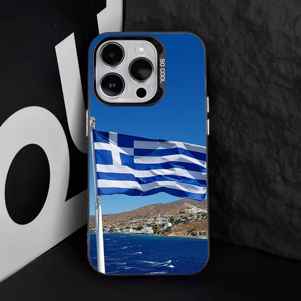 Греция Греция Флаг Карта Чехол для телефона Для iPhone 11,12,13,14,15,16,17,Pro,Max,Plus,E,Air,Mini IMD Матовый Черный