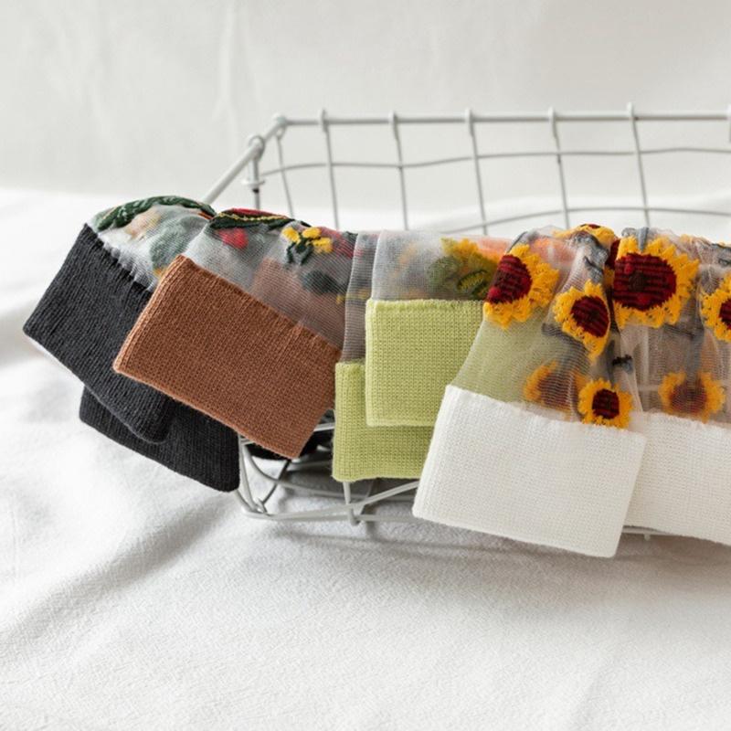 1 пара ультратонких прозрачных шелковых носков с хрустальным стеклом, женские креативные носки в стиле Харадзюку с цветочным рисунком котенка, мягкие эластичные кружевные прозрачные носки для девочек