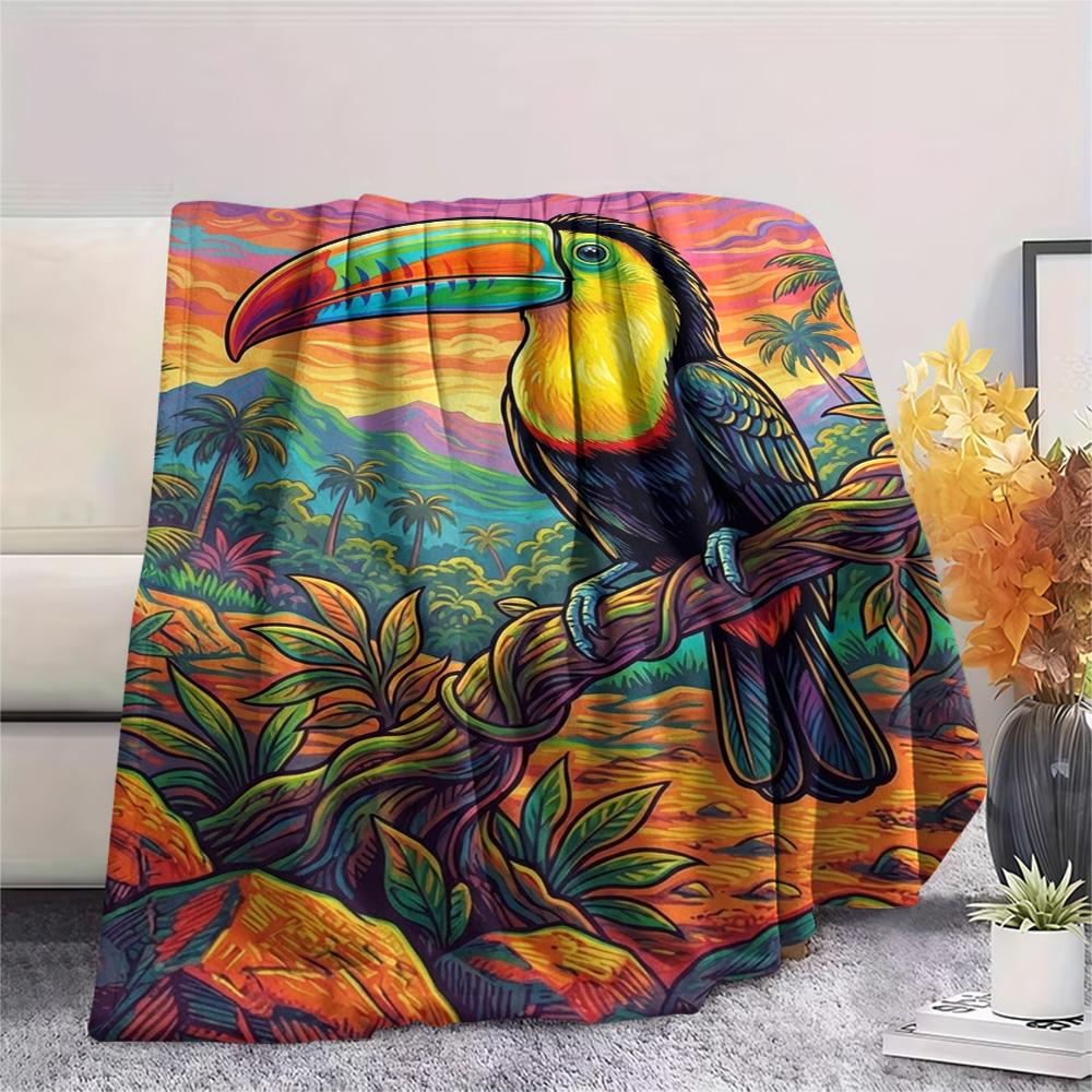 1PC Tropical Bird Wall Print FlAannel Blanket, High quality Comfortable for All Seasons, Home Decor, Warmth and Comfort