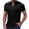 Men's Cotton Linen Shirt Casual Button Top Loose Fit Short Sleeve T-shirt Breathable Summer Clothes for Daily Wear
