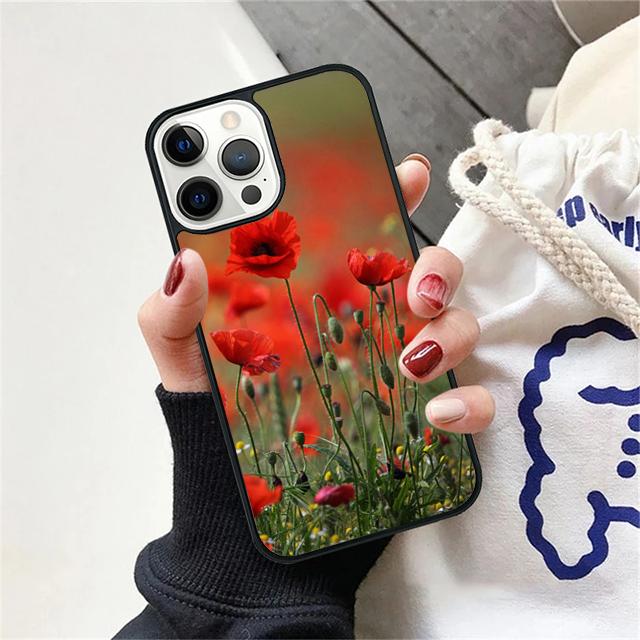 Красный Цветок Мака Чехол для Телефона Задняя Крышка для iPhone 17 Air 16 15 14 13 11 12 Pro Max Plus Чехол Coque