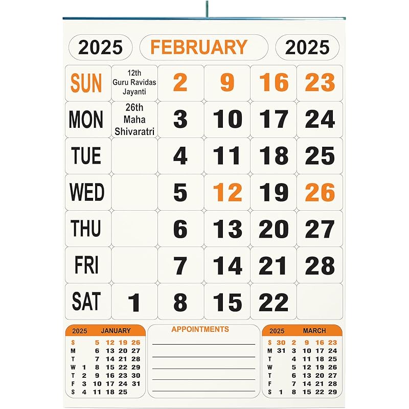 AccuPrints 2025, 14 by 20 inch Offices Wall Calendar Large Dates with Space for Marks/Notes