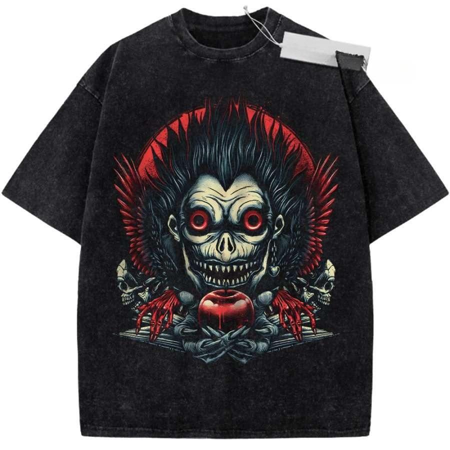 Death Note Vintage Loose Washed Tshirt personality Clothes Suitable for all seasons Retro Fashion Streetwear Trendy Couples tee