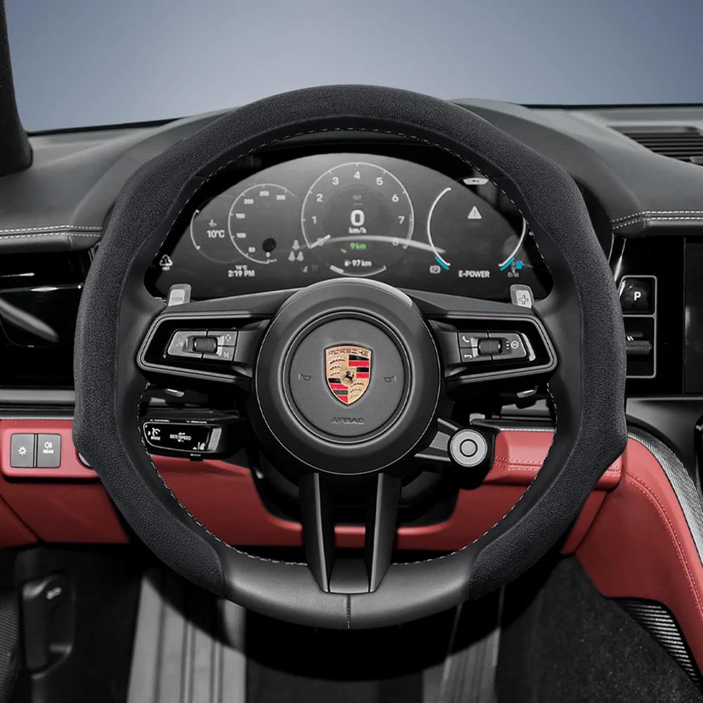 Подходит для Porsche, Премиальная замшевая накладка на руль с кнопками, Нескользящая, Прочная, для Cayenne 996 Macan 957 Volante Boxster 986